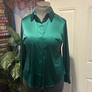 Lane Bryant Emerald Satin Button Down Shirt